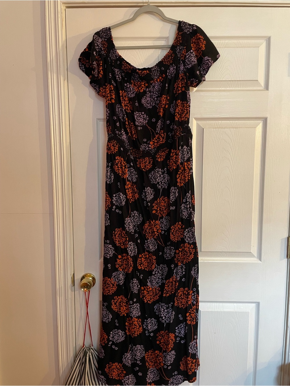 Black Floral Maxi Dress with Orange & Lavender Blooms